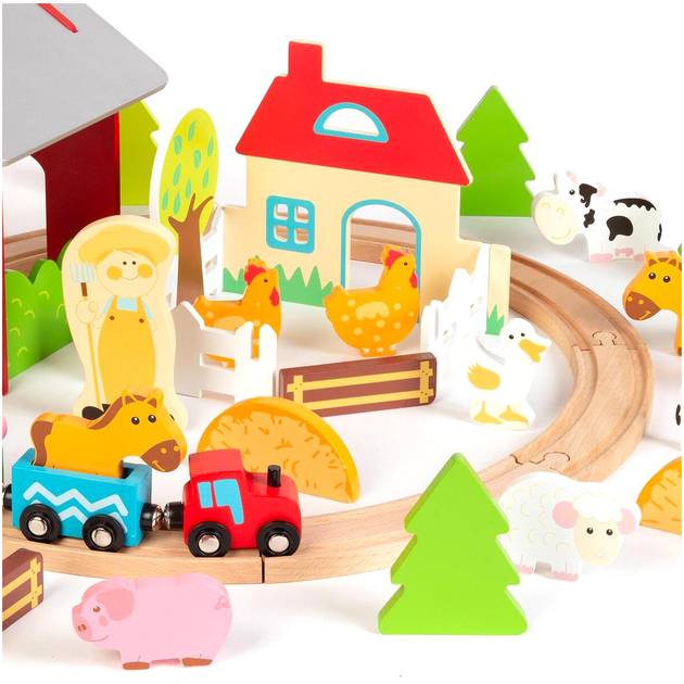 Zestaw do zabawy Boppi Wooden Farm Train Kit Animals Trees Station 48 elementów (5060459742895) - obraz 2