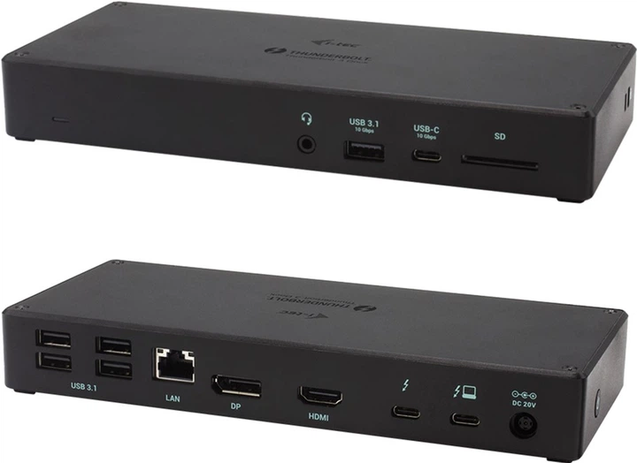 Stacja dokująca i-Tec Thunderbolt 3 - Thunderbolt 3, USB 3.1 x4, USB 3.1 Gen2, USB - C, HDMI, DisplayPort, RJ-45, SD, 3.5 mm Black (TB3TRIPLEDOCKPD) - obraz 3