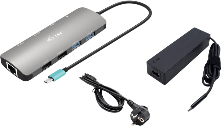 Stacja dokująca i-Tec USB Type-C - USB 3.0 x2, USB 2.0 x2, USB Type-C x2, HDMI x2, RJ-45 Silver (C31NANOHDM2D112W) - obraz 1