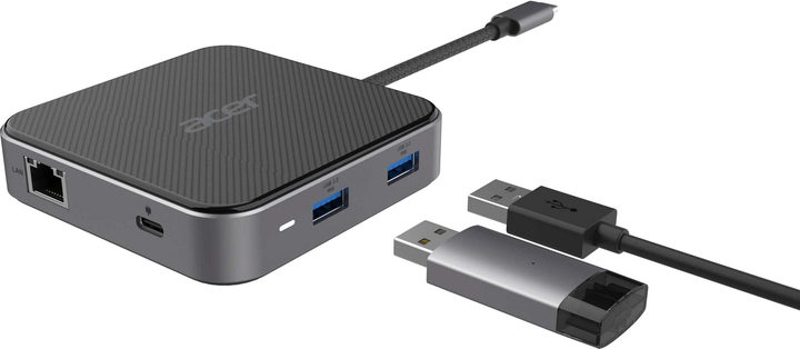 USB-хаб Acer USB-С > HDMI/DP/2xUSB-A3.2/USB-C/RJ45/mini-jack 0.15 м Black (HP.DSCAB.013) - зображення 3