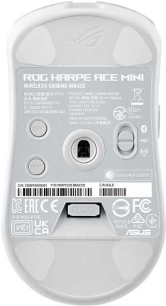 Миша ASUS ROG Harpe Ace Mini Bluetooth/Wireless/USB White (90MP03Z0-BMUA10) - зображення 9