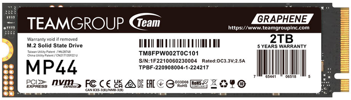 Dysk SSD Team Group MP44 2TB M.2 2280 PCIe 4.0 x4 3D NAND QLC (TM8FPW002T0C101) - obraz 1