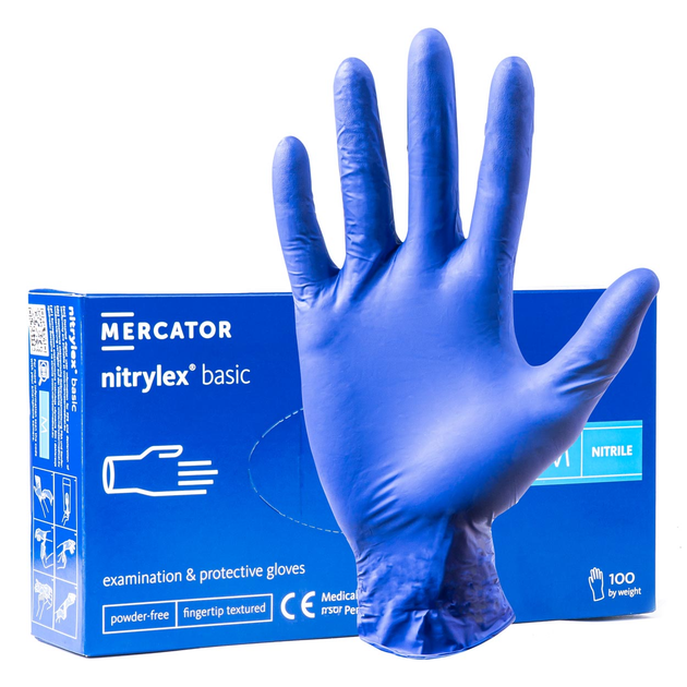 Диагностические нитриловые перчатки Mercator Medical Nitrylex Basic M синие 50 пар - изображение 1