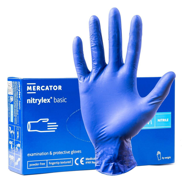 Диагностические нитриловые перчатки Mercator Medical Nitrylex Basic M синие 100 пар - изображение 1