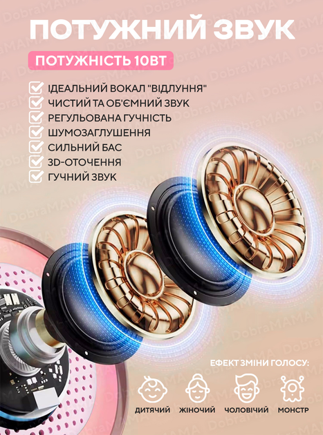 Караоке для дітей і два бездротові мікрофони з bluetooth / дитячий набір караоке нічник з підсвічуванням / колонка блютуз бездротовий 9657 DobraMAMA Рожевий 73319 - зображення 6