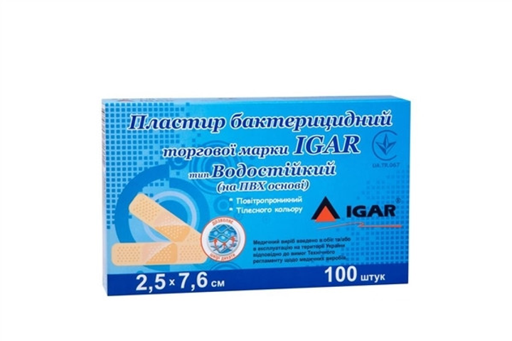 Пластир бактерицидний IGAR Водостійкий (на ПВХ основі) 2,5 х 7,6 см (100шт/уп) - зображення 1