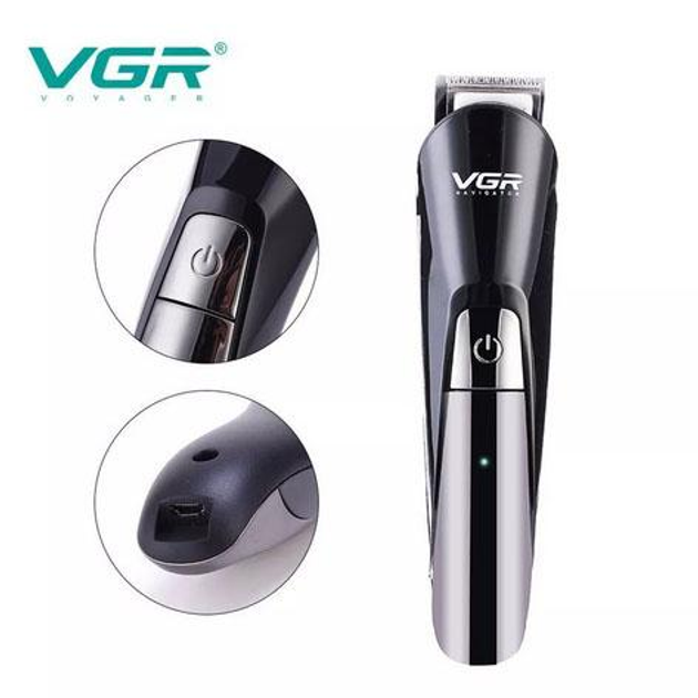 Машинка для стрижки волосся VGR V-012 5 Вт професійна бездротова машинка для стрижки волосся та бороди. Колір: чорний - зображення 2