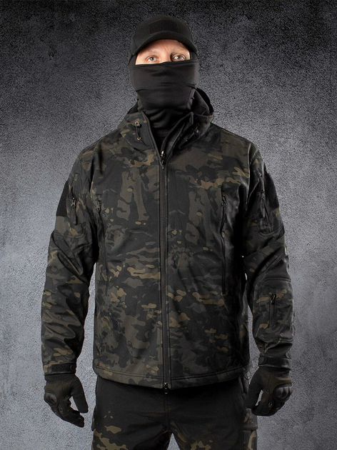 Куртка / вітровка тактична Softshell black софтшелл Нічний мультикам Night multicam 2XL - зображення 1