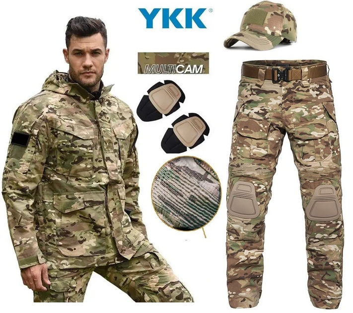 Тактичний костюм з наколінниками, куртка + штани Han Wild G3+ гармошка multicam мультикам L - зображення 1