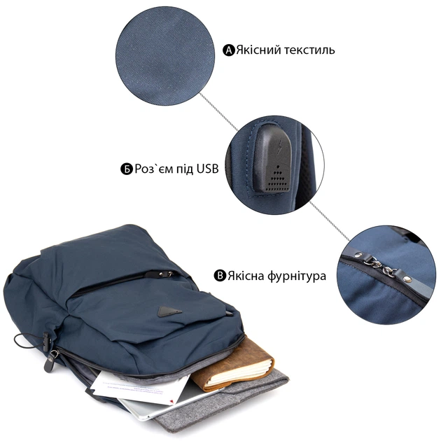 Рюкзак мужской тканевый вмещает формат А4 Vintage leather-20625