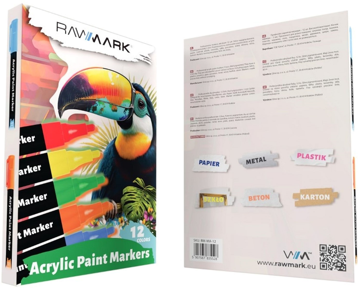 Набір акрилових маркерів Rawmark різнокольорові 12 шт (5907587835528) - зображення 3