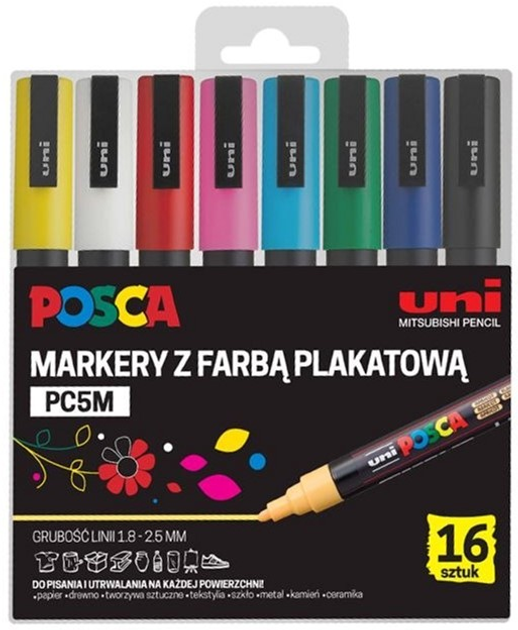 Набір різнокольорових маркерів Uni Posca PC-5M 16 шт (5906340928354) - зображення 1