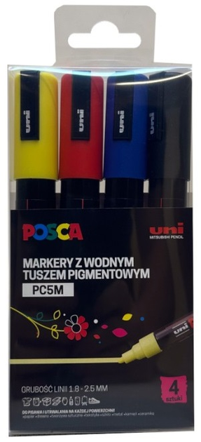 Zestaw markerów wielokolorowych Uni Posca PC-5M 4 szt (5906340928514) - obraz 1