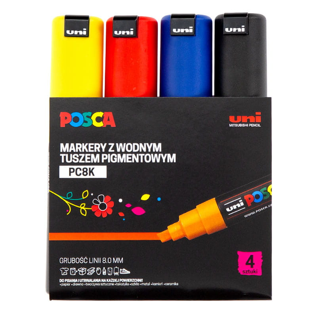 Набір різнокольорових маркерів Uni Posca PC-8K 4 шт (5906340928507) - зображення 1