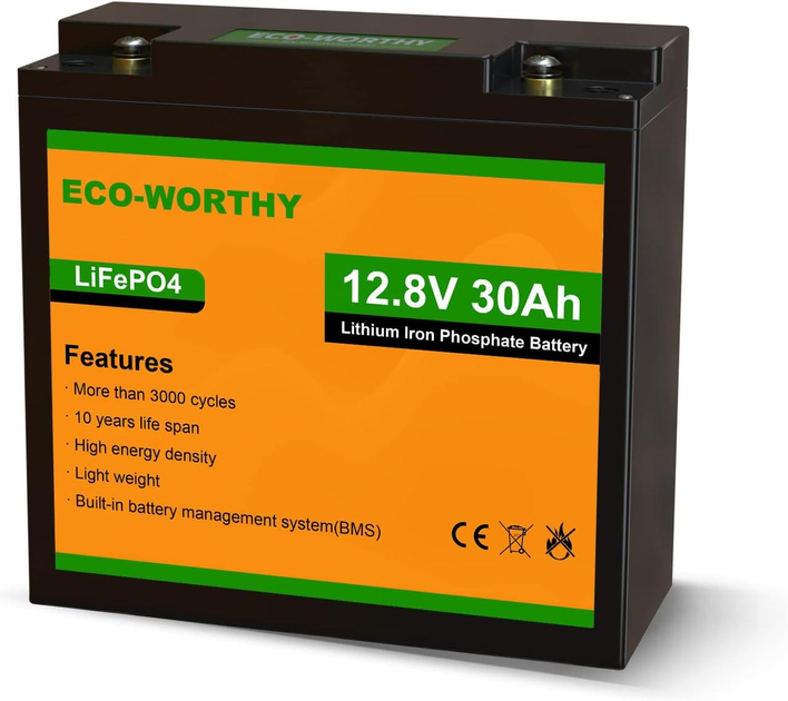 Аккумулятор Eco Worthy LiFePO4 12V 30Ah (384Wh) со встроенным BMS, 3000+ циклов - изображение 1