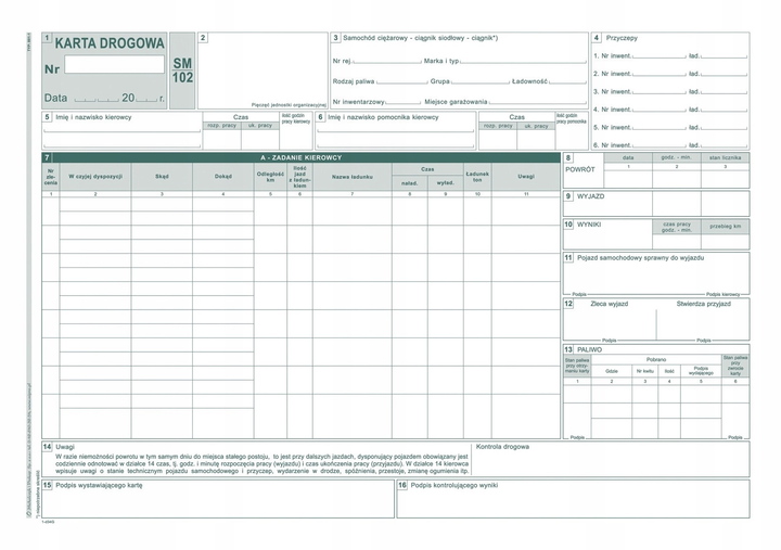 Formularze do nadruku Michalczyk i Prokop Karta drogowa SM/102 numerowana 801-1N A4 80 arkuszy (5906858003857) - obraz 2