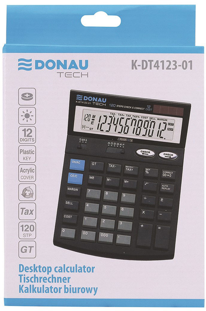 Калькулятор Donau Tech K-DT4123-01 12-розрядний настільний Чорний (5901503615751) - зображення 1