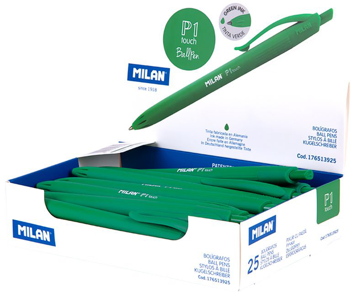 Набір ручок Milan P1 Rubber Touch Зелені 25 шт (8411574036647) - зображення 1