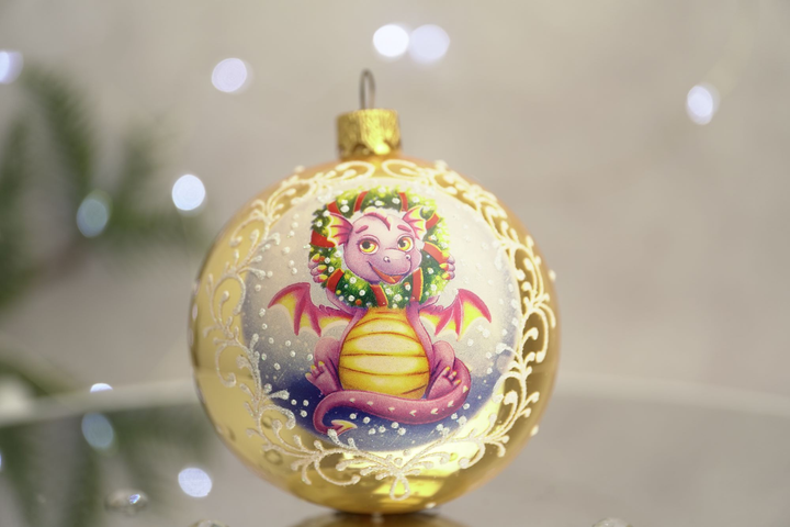 Новогодний шар на елку Santa Shop Дракон - Красотка Золотой 8,5 см ...