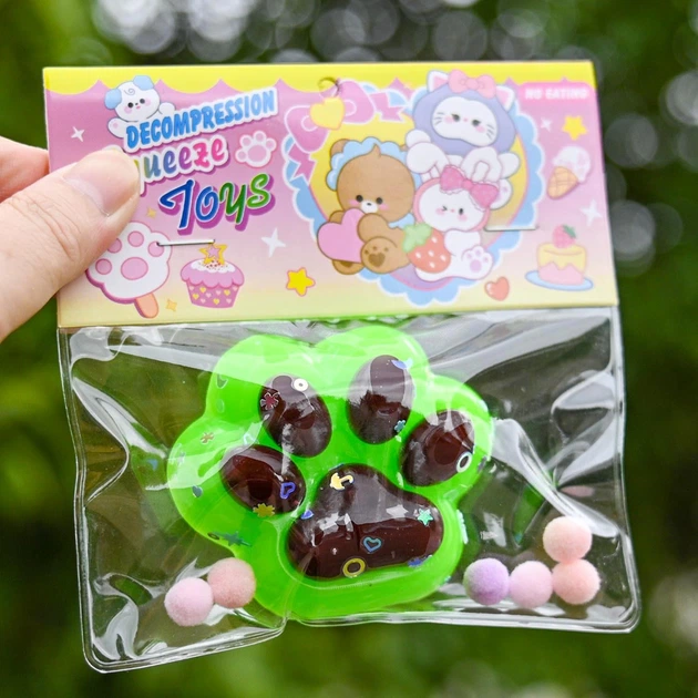 Игрушка антистресс лапка котика Зеленая с коричневым , таба лапка