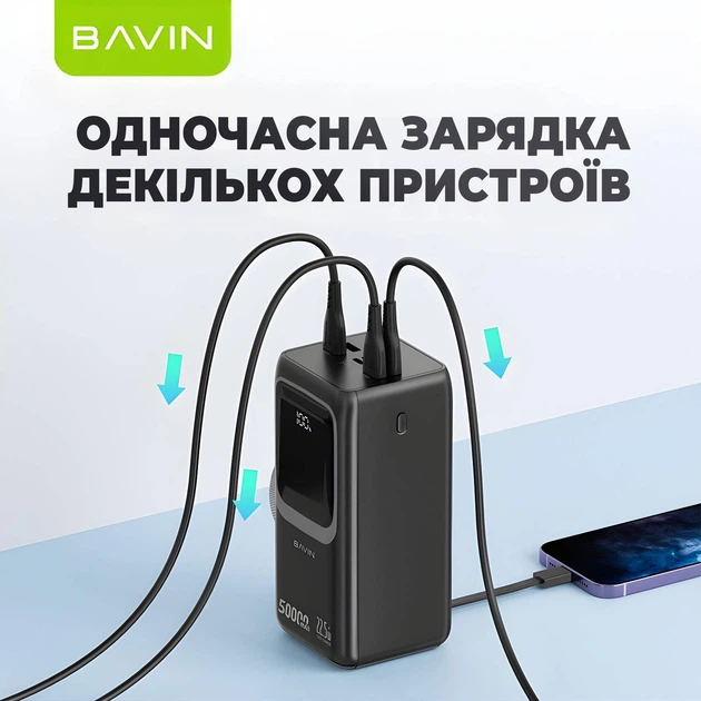 УМБ повербанк Bavin PC1032S 50000 mAh 22.5W Fast Charge/PD20W Black (Y-PC1032S BK) - изображение 5