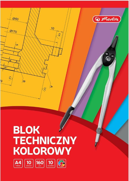 Zestaw bloków technicznych Herlitz A4 10 arkuszy 10 kolorów 10 szt (5901389586282) - obraz 1