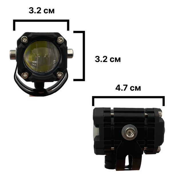 Led дополнительная Mini фара/линза на авто, мотоцикл, мопед, с функцией белого, жёлтого и красного цвета R19 - изображение 2
