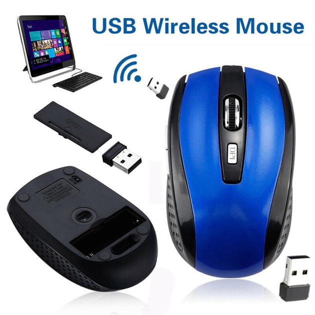 Беспроводная мышь GTM Wireless Mouse 2.4G для ноутбука/компьютера, питание от батареек Синяя - изображение 9