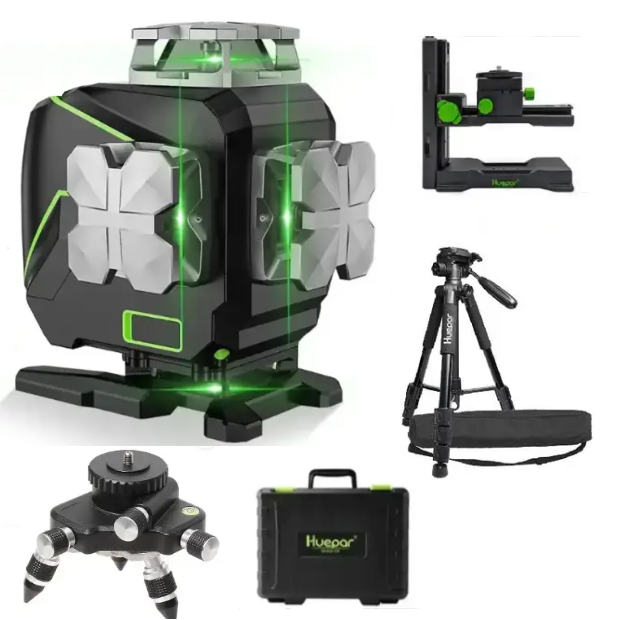 Лазерный 4D уровень Huepar S04CG+ поворотная платформа Huepar + штатив Huepar 1,4м - изображение 8