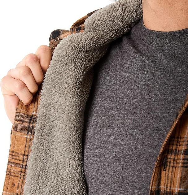 Тепла фланельна куртка-рубашка шерпа Smith's Workwear Sherpa Hooded Flannel Shirt Camel/Black S3290 2XL - изображение 4