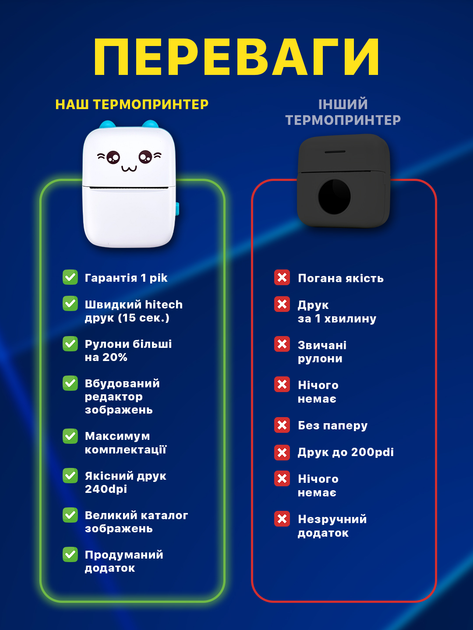 Портативний дитячий мініпринтер (Mini Printer) + 13 паперів і набір ручок або фломастерів - зображення 3