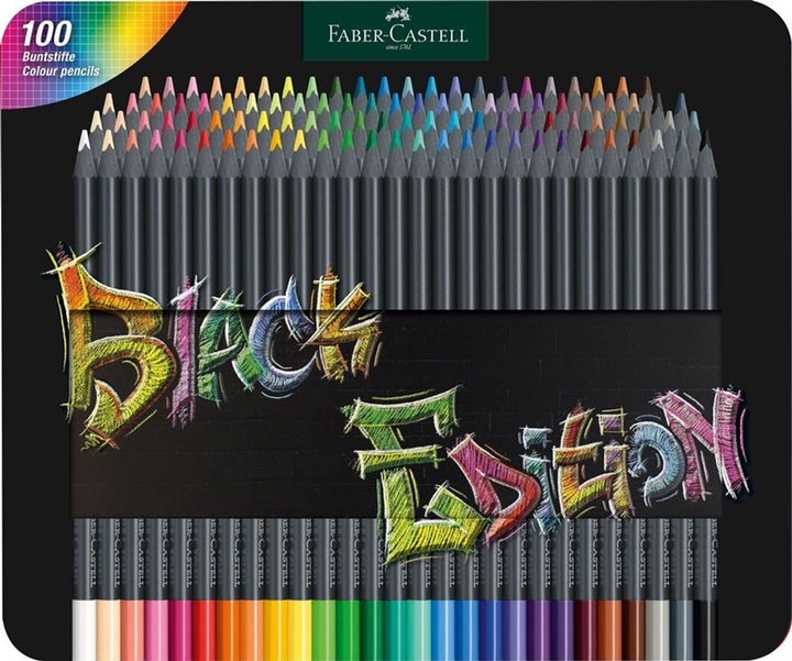 Набір кольорових олівців Faber-Castell Black Edition в металевій коробці 100 шт (4005401164906) - зображення 1