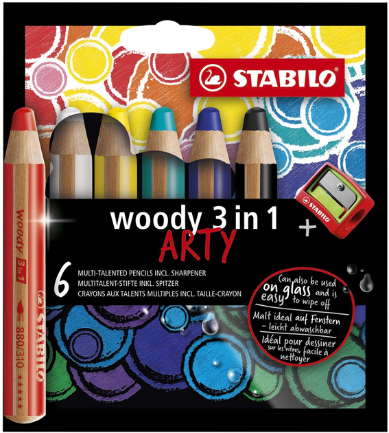 Zestaw akwarelowych ołówków Stabilo Woody Arty 3 w 1 z temperówką 6 szt (4006381547123) - obraz 1