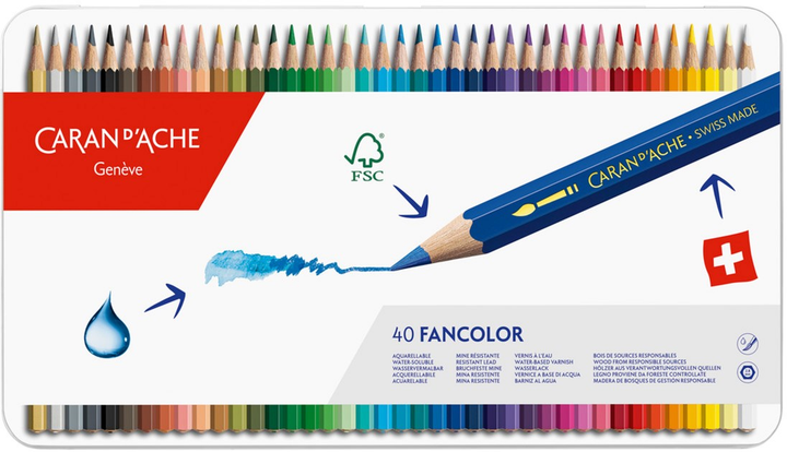 Набір акварельних олівців Caran d'Ache Fancolor 40 шт (7630002307048) - зображення 1