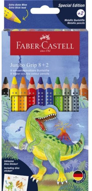 Набір кольорових олівців Faber-Castell Jumbo Grip Динозаври 10 шт (4005401109228) - зображення 1