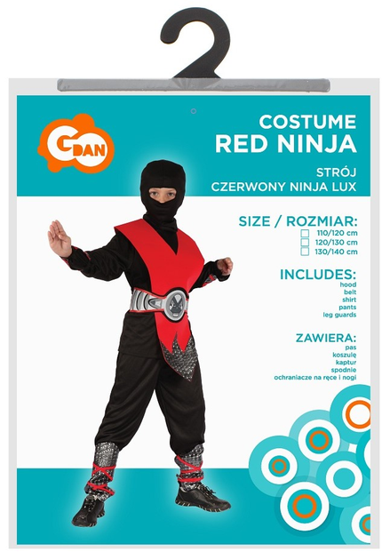 Strój karnawałowy Godan Czerwony Ninja 110-120 cm (5901238671572) - obraz 1