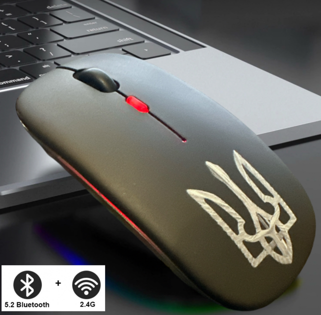 Мышка Бесшумная Беспроводная Kerui K101 USB 2.4G + Bluetooth для Windows Android Macbook Ноутбука Планшета С подсветкой Тризуб - изображение 5