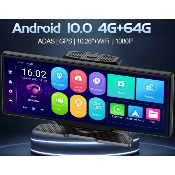 Відеореєстратор на торпеду 10.26" 4K Full HD сенсор 4G Sім GPS Android Wi-Fi Carplay Android Auto Hands-Free FM-трансмітер 2 камери KST99 - Фото 6 Відеореєстратор на торпеду 10.26" 4K Full HD сенсор 4G Sім GPS Android Wi-Fi Carplay Android Auto Hands-Free FM-трансмітер 2 камери KST99 - изображение 6