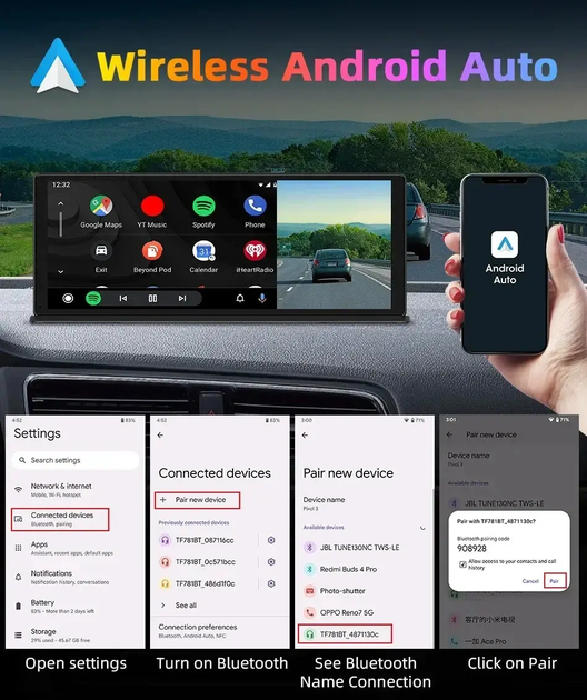 Відеореєстратор автомобільний 10.26" сенсор Full HD ADAS WiFi Carplay Bluetooth FM-transmit Airplay Hands Free 2 камери с1026 - изображение 6