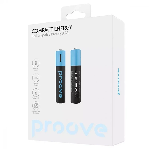 Акумулятор пальчиковий Proove Compact Energy AAA 740 mAh Type-C 2 шт. Box (2 шт.) - Фото 2 Акумулятор пальчиковий Proove Compact Energy AAA 740 mAh Type-C 2 шт. Box (2 шт.) - зображення 2