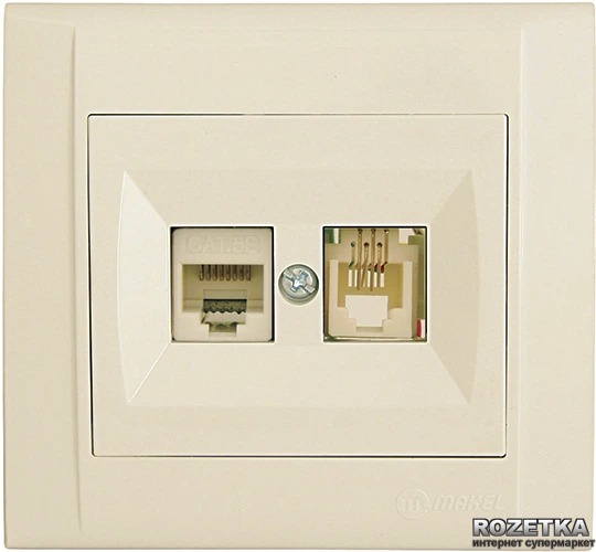 Розетка комбинированная компьютерная/телефонная Makel Defne Кремовая ...