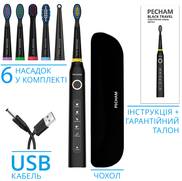 Ирригатор Pecham travel black PC-1581 + Электрическая зубная щетка PECHAM Black Travel PC-080 (комплект) - изображение 11