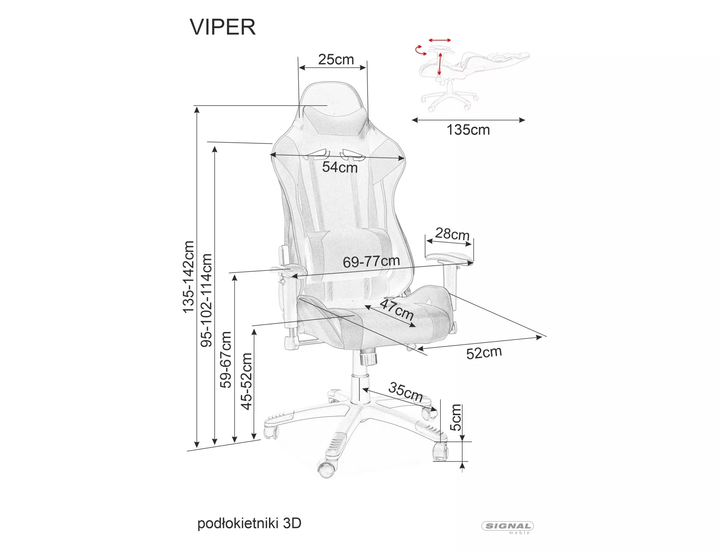 Геймерское компьютерное кресло VIPER Красный OBRVIPERCC Signal - Фото 7 Геймерское компьютерное кресло VIPER Красный OBRVIPERCC Signal - изображение 7