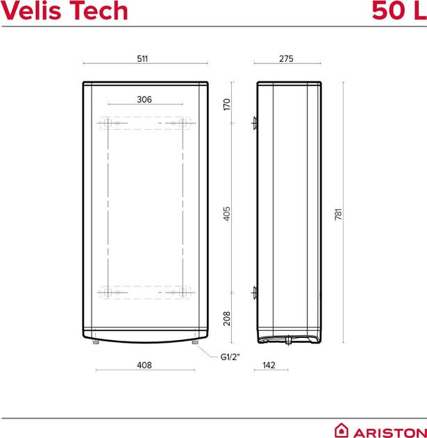 Бойлер Ariston VELIS TECH 50 EU, 50 л 3100917 - зображення 4