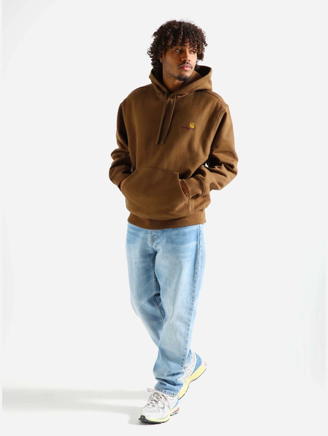 Худі чоловіче Carhartt WIP Hooded American Script I028279-1ZDXX S Коричневе (4064958754046) - зображення 3