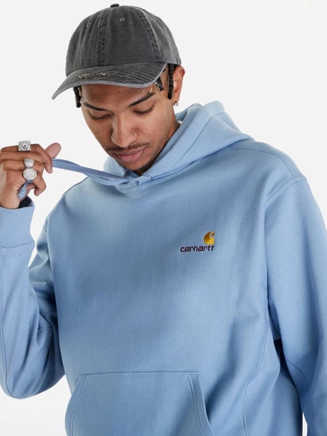 Bluza męska z kapturem kangurka Carhartt WIP Hooded American Script I028279-0F4XX L Niebieska (4064958753896) - obraz 5