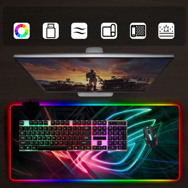 Геймерский коврик для мышки с RGB-подсветкой Niye на 360° ROG GM 900x400x4 ( G001 ) - изображение 4
