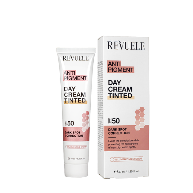 Крем для лица тональный отбеливающий Revuele Anti Pigment Day Cream Tinted SPF50 40 мл - Фото 1 Крем для лица тональный отбеливающий Revuele Anti Pigment Day Cream Tinted SPF50 40 мл - изображение 1