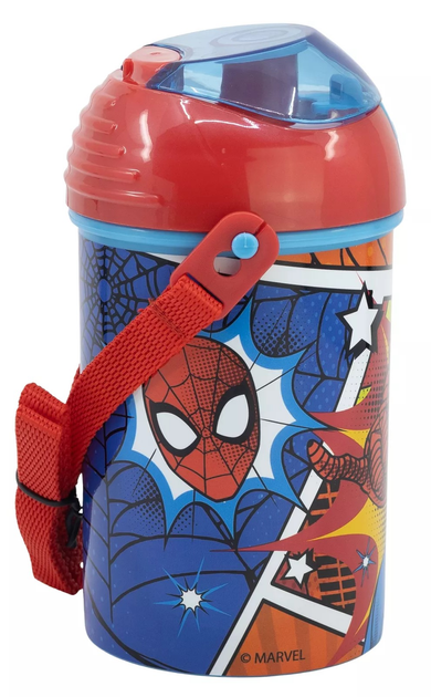 Пляшка для води Stor Spiderman Pop-Up різнокольорова 450 мл (8412497747696) - зображення 1