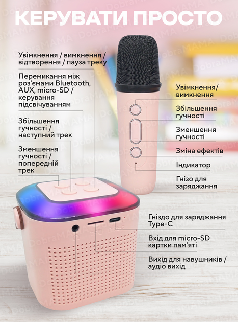 Подарунковий набір караоке для дівчинки / Подарунок на день народження і Миколая / Караоке колонка + дитячий фотоапарат + планшет для малювання Рожевий 73366 - зображення 5